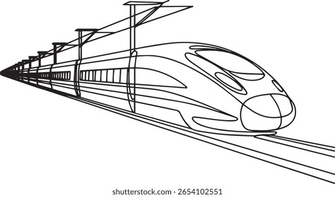 High-speed train in continuous one line drawing, minimalist railway transportation vector illustration

