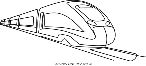 High-speed train in continuous one line drawing, minimalist railway transportation vector illustration

