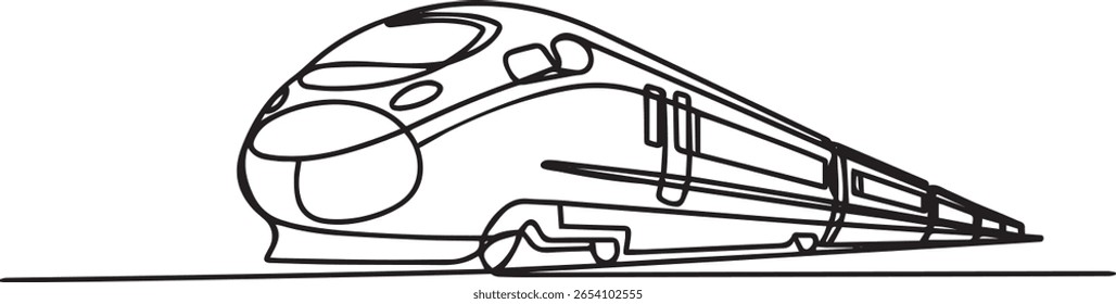 High-speed train in continuous one line drawing, minimalist railway transportation vector illustration

