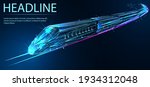 High-speed train. Digital low poly wireframe of futuristic vector. Future logistics, modern technology, transport concept. 