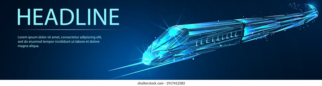 High-speed train. Digital low poly wireframe of futuristic vector. Future logistics, modern technology, transport concept. 