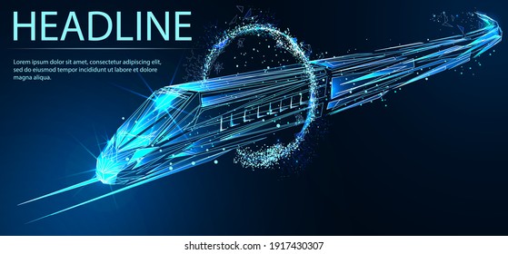 High-speed train. Digital low poly wireframe of futuristic vector. Future logistics, modern technology, transport concept. 