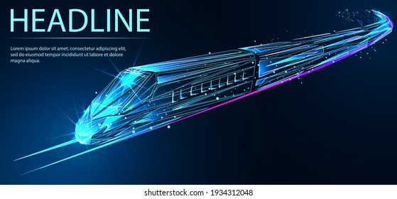 Tren de alta velocidad. Mazo digital de baja polilla de vector futurista. Logística futura, tecnología moderna, concepto de transporte. 