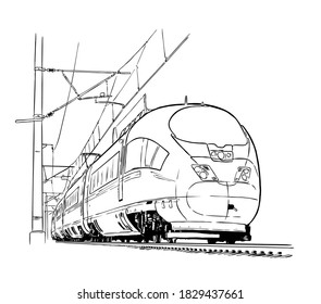 High-speed train. Hand drawn sketch vector illustration