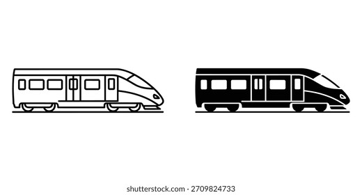 Arte de línea del icono del tren de alta velocidad y silueta sólida