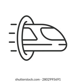 High-speed train in motion icon in line design. Fast, transport, railway, modern, speed, travel, public, express on white background vector. Bullet train editable stroke icon.