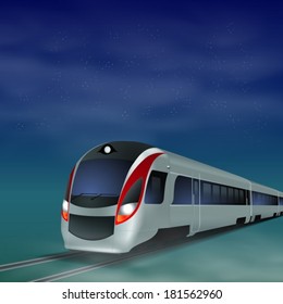 High-speed train at night. EPS10 vector.