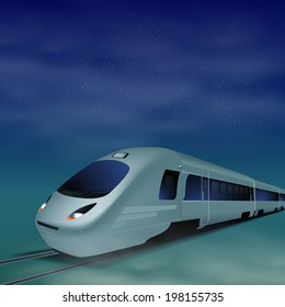 High-speed train at night. EPS10 vector.