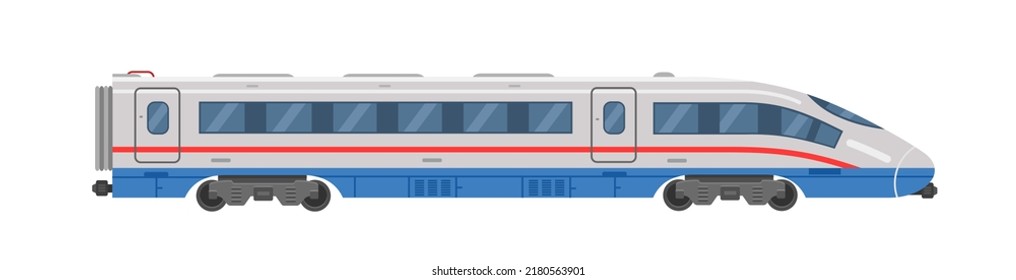 High-speed Train Or Passenger Express In Blue And Red. Vector Illustration Isolated On White Background.