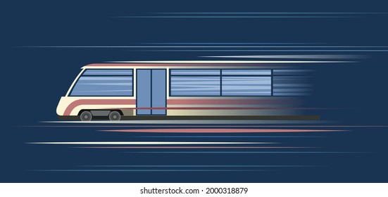 Tren de alta velocidad Transporte suburbano y suburbano. Carretera. Ferrocarril con locomotora. Metro. Ilustración oscura. Diseño de estilo plano. Vector