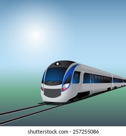 High-speed train at sunny day. EPS10 vector.