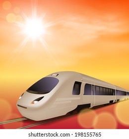 High-speed train. Sunset time. EPS10 vector.