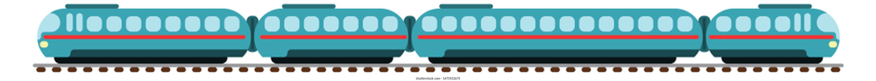 high-speed train with wagons on rails flat style turquoise color