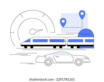 Ilustración vectorial de concepto abstracto de transporte de alta velocidad. Ferrocarril de alta velocidad, transporte de pasajeros, plataforma de estación ferroviaria, coche de lujo, viajes por carretera, moderna metáfora abstracta de tren eléctrico.