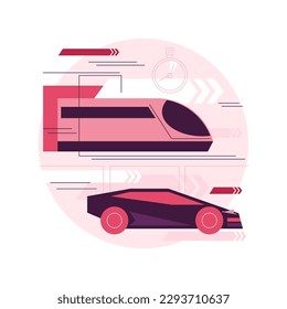 Ilustración vectorial de concepto abstracto de transporte de alta velocidad. Ferrocarril de alta velocidad, transporte de pasajeros, plataforma de estación ferroviaria, coche de lujo, viajes por carretera, moderna metáfora abstracta de tren eléctrico.