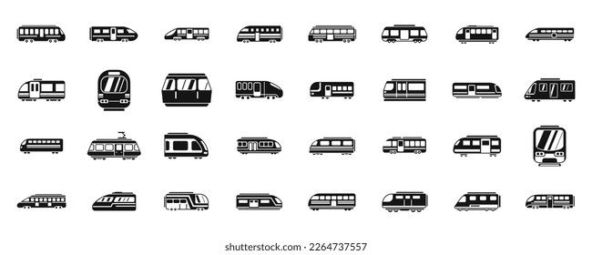 High-speed transportation icons set simple vector. Speed train. Business ecology