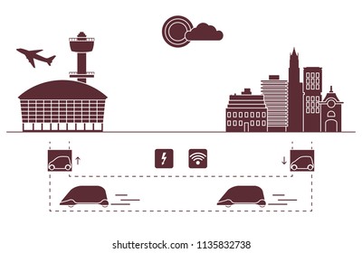 High-speed transportation of passengers from the city to the airport. Scientific and technical progress. New technology.