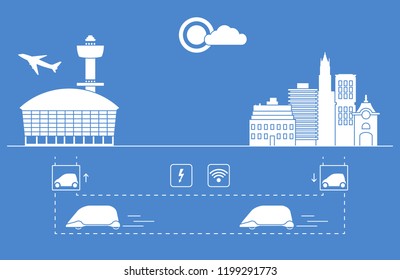 High-speed transportation of passengers from the city to the airport. Scientific and technical progress. New technology.
