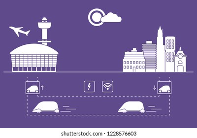 High-speed transportation of passengers from the city to the airport. Scientific and technical progress. New technology.