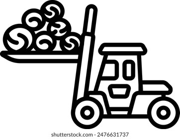 high-stacking capability vehicle vector icon design, timber and lumber Symbol, Forestry and Deforestation Sign, forest farming and woodlands stock illustration, Forklift Working in Log Yards concept