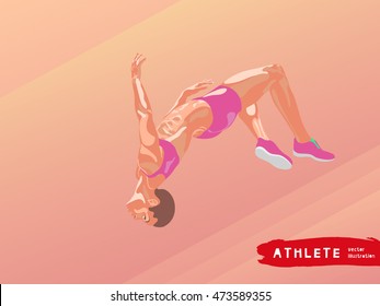 Hight jump background. Abstract sport illustration. Athlete woman jumping