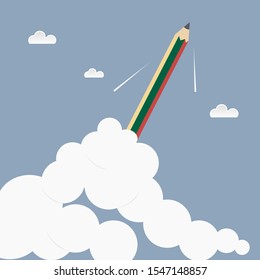 Hight power pencil in cloud on sky .Education concept.