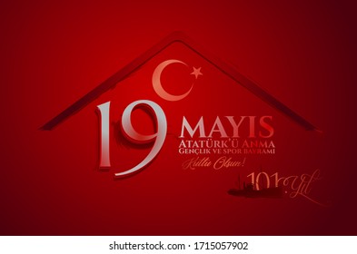 (Hight quality) 19 May Commemoration of Atatürk, Youth and Sports Day 101st year. (English: May 19, Commemoration of Atatürk, Happy Youth and Sports Day)
