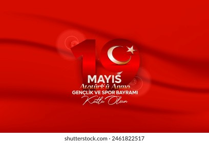 (Hight quality) 19 May Commemoration of Atatürk, Youth and Sports Day. (English: May 19, Commemoration of Atatürk, Happy Youth and Sports Day)