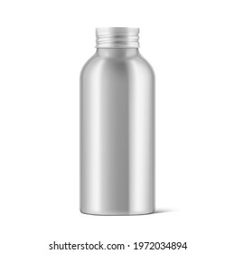 Hight realistic aluminum bottle mockup isolated on white background. Can be used for cosmetic, medical. Vector illustration. EPS10.