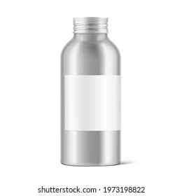 Hight realistic aluminum bottle mockup with label isolated on white background. Can be used for cosmetic, medical. Vector illustration. EPS10.	