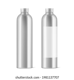 Hight realistic aluminum bottle mockup isolated on white background. Can be used for cosmetic, medical. Vector illustration. EPS10.	