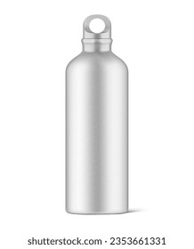 Hight realistic aluminum bottle mockup isolated on white background. Ready for your custom design. Vector illustration. EPS10.