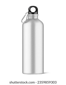 Hight realistic aluminum bottle mockup isolated on white background. Ready for your custom design. Vector illustration. EPS10.