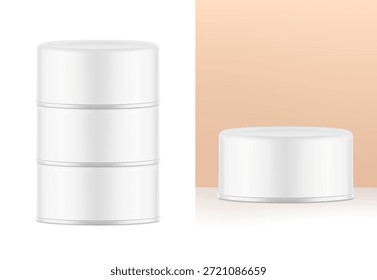 Altamente realista lata de estanho inferior com maquete de tampa fácil de abrir. Ilustração vetorial isolada no fundo branco e colorido. Fácil de usar para a apresentação do seu produto, ideia, design. EPS10