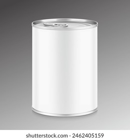 Hight realistic can with easy-open lid mockup. Vector illustration isolated on grey background. Easy to use for presentation your product, idea, design. EPS10.