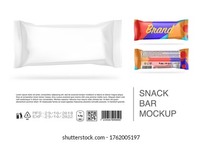 Hight realistic flow packaging mockup. Vector illustration isolated on white background. Can be use for your design, promo, adv and etc. Possibility for food, pharmaceutical, cosmetic. EPS10.