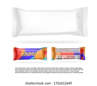 Hight realistic flow packaging mockup. Vector illustration isolated on white background. Can be use for design, promo, adv and etc. Possibility for food, pharmaceutical, cosmetic. EPS10.