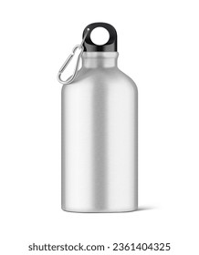 Hight realistic small aluminum bottle mockup isolated on white background. Ready for your custom design. Vector illustration. EPS10.