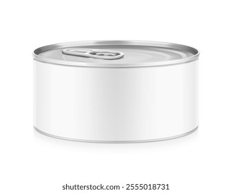 Hight realistic tin can with easy-open lid mockup. Vector illustration isolated on white background. Easy to use for presentation your product, idea, design. EPS10.	