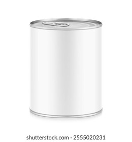 Hight realistic tin can with easy-open lid mockup. Vector illustration isolated on white background. Easy to use for presentation your product, idea, design. EPS10.