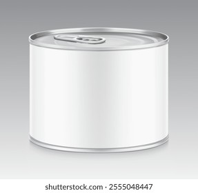 Hight realistic tin can with easy-open lid mockup. Vector illustration isolated on grey background. Easy to use for presentation your product, idea, design. EPS10.	