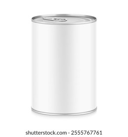 Hight realistic tin can with easy-open lid mockup. Vector illustration isolated on white background. Easy to use for presentation your product, idea, design. EPS10.