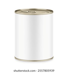 Hight realistic tin can with easy-open lid mockup. Vector illustration isolated on white background. Easy to use for presentation your product, idea, design. EPS10.