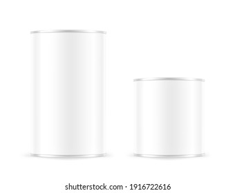 Hight realistic tin can mockup. Vector illustration isolated on white background. Easy to use for presentation your product, idea, design. EPS10.