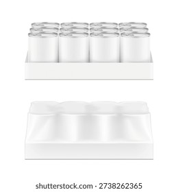 Hight realistic tin can multipack 4x3  mockup. Vector illustration isolated on white background. Easy to use for presentation your product, idea, design. EPS10.