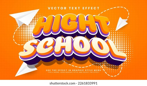 Efecto de estilo de texto vectorial 3d editable en la escuela superior, adecuado para temas educativos