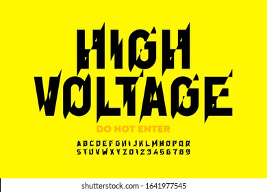Hight voltage style font design, alphabet letters and numbers vector illustration
