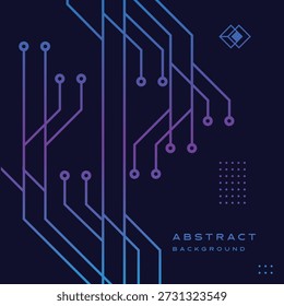 Un fondo abstracto de alta tecnología con un lienzo azul oscuro con patrones de línea de circuito de neón azul y púrpura vibrantes. El diseño incluye nodos brillantes y conexiones digitales, creando una estética moderna perfecta para temas de ciberseguridad, conceptos de inteligencia artificial y visualizaciones de datos futuristas.