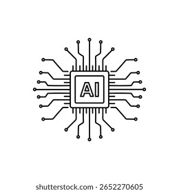 High-tech AI chip concept with layered circuit design. Modern and clean outline for digital interfaces and futuristic branding.
