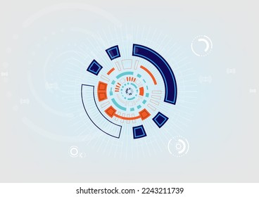 high-tech background tech circle blue orange on light gray background